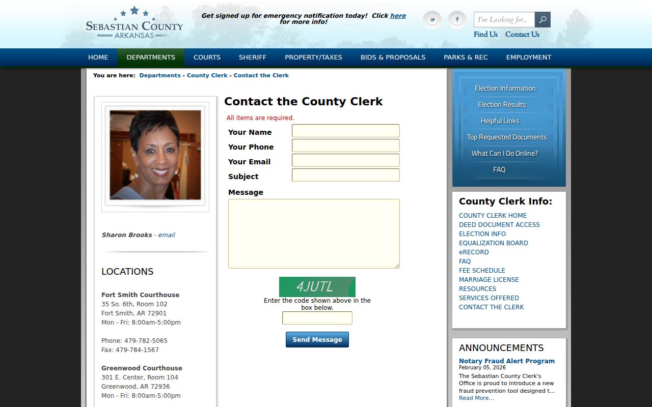 Fort Smith resident lookup County Clerk request channel