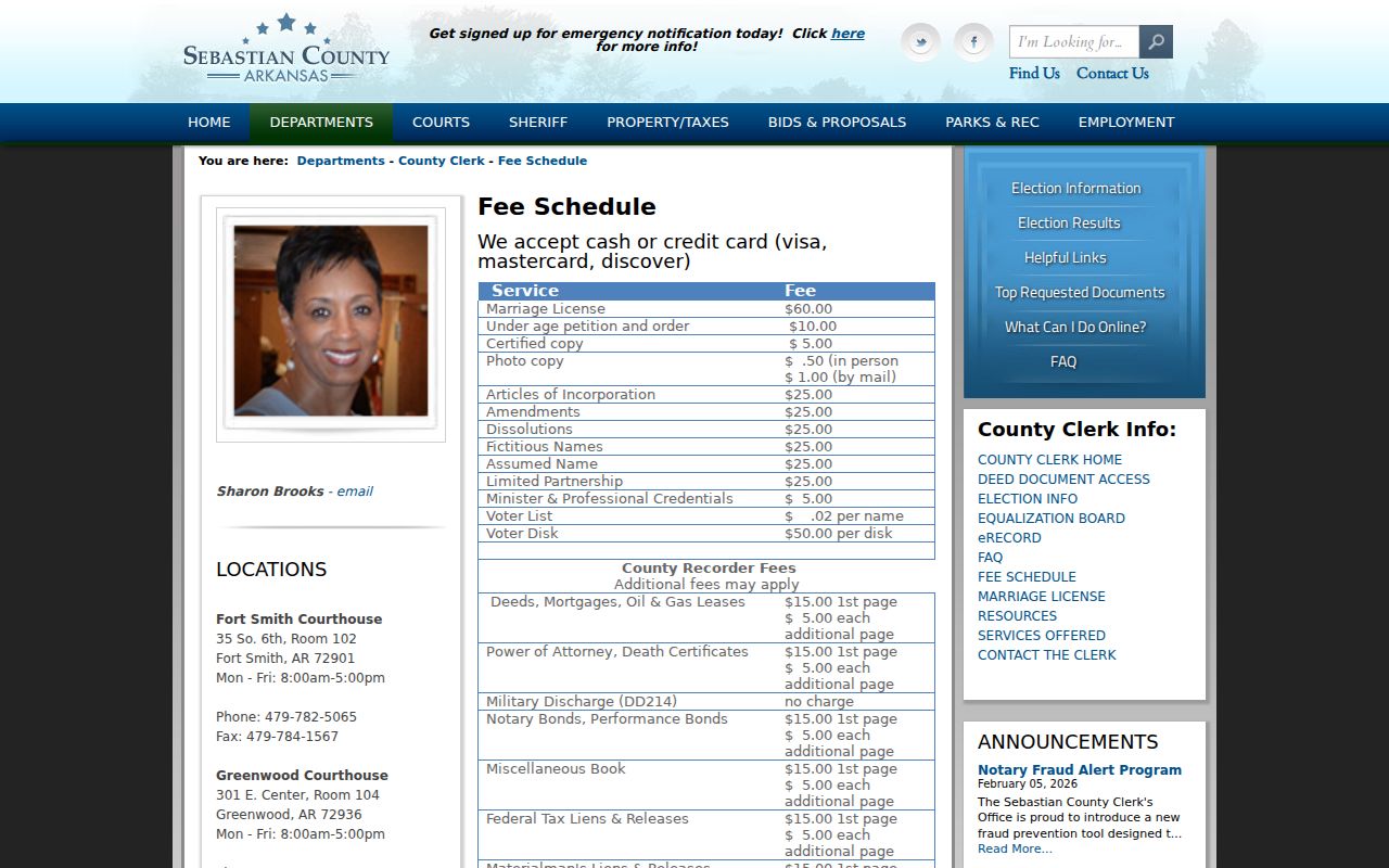 Fort Smith street directory County Clerk recording fees